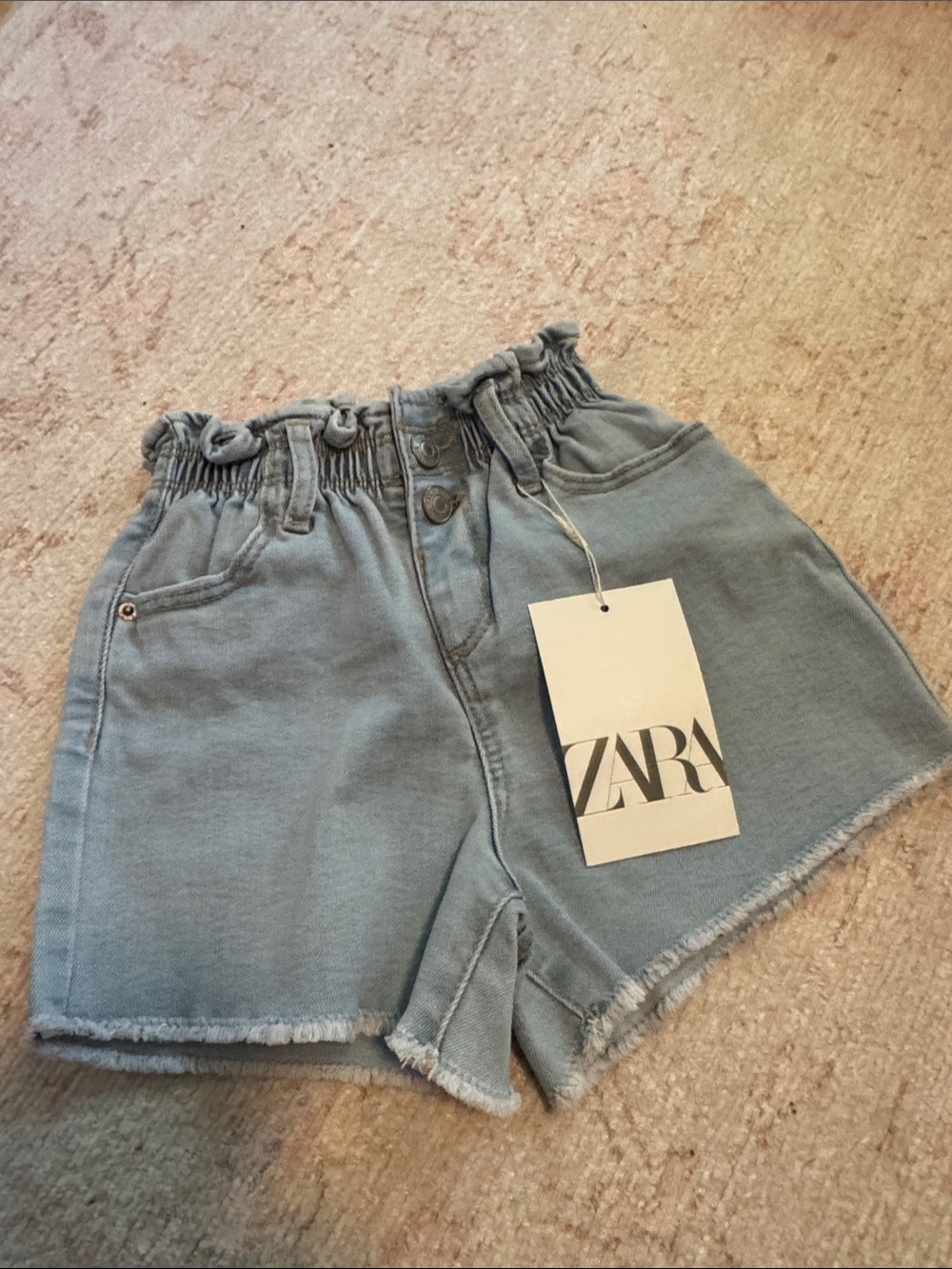 ZARA Light Blue Paperbag Waist Denim Shorts